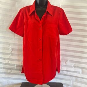 Basic Editions Women's Red Casual Short Sleeve Button Down Blouse Size 12